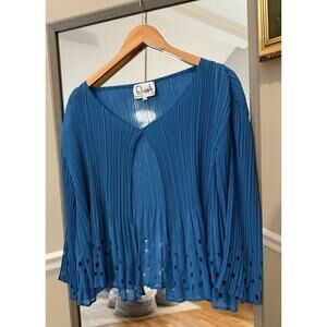 Elizeh Teal Chiffon Pleated Cardigan Size 20 laser cut‎